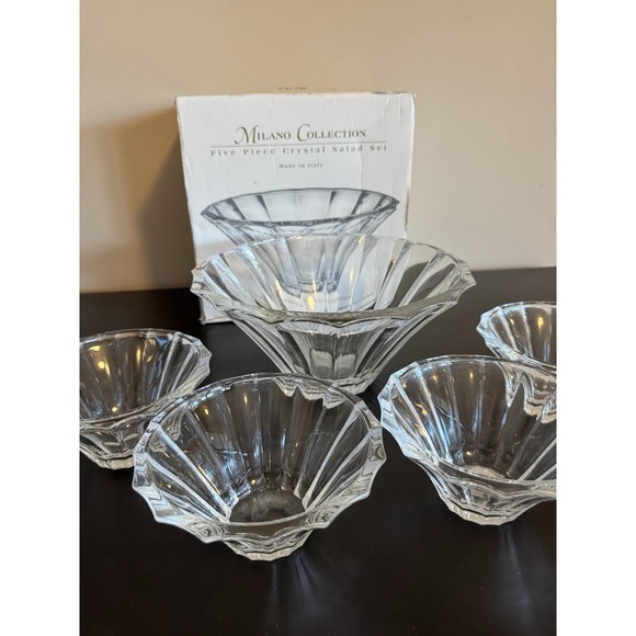 SHANNON Crystal by Godinger 5 Piece Salad Bowl Set – Made in Italy – New in Box - Picture 2 of 8